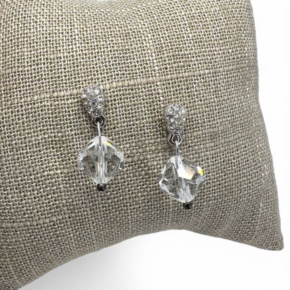 Swarovski Rhinestone Earrings Silver Tone Pave and Clear Crystal Bead Dangle - Picture 4 of 9